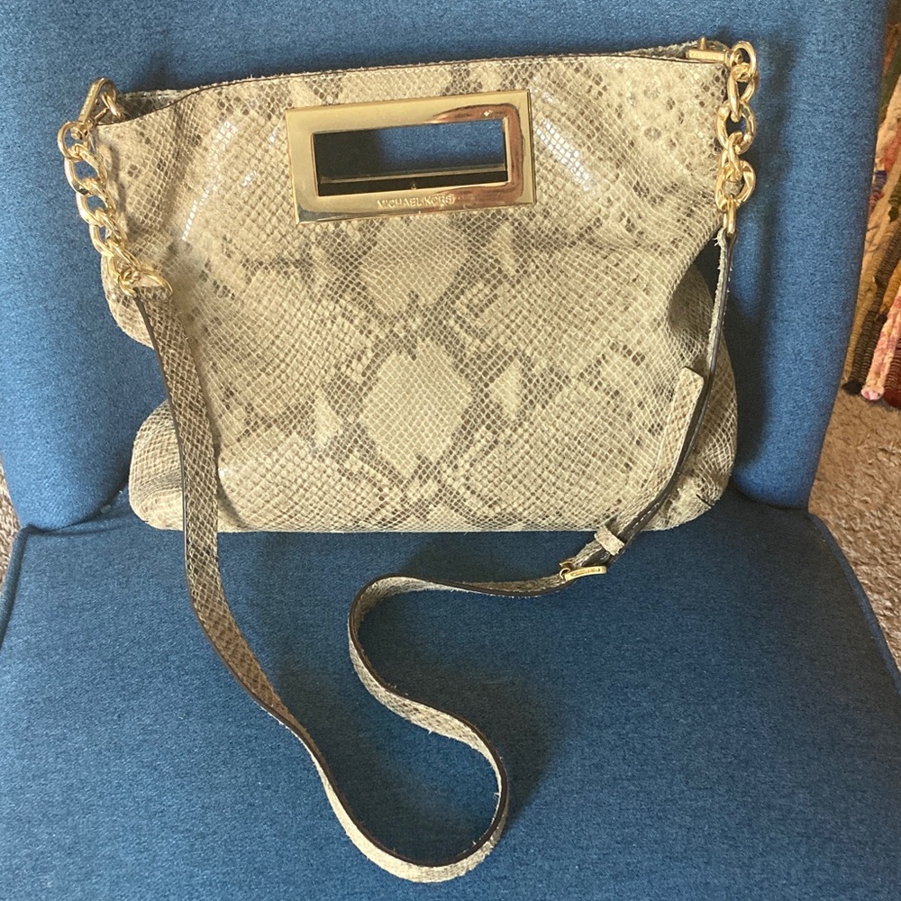 Michael Kors Snake Print Shoulder Bag - Cream and Gold